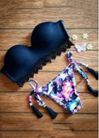 Rosewe Lace Splicing Two Piece Printed Bikini