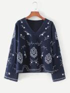 Shein Asymmetrical Hem Embroidery Blouse