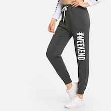 Shein Elastic Waist Drawstring Pocket Letter Pants