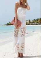 Rosewe Lace Splicing White Strapless Maxi Dress
