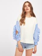 Shein Frilled Split Sleeve Detail Mixed Media Sweatshirt