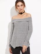 Shein Bardot Shoulder Fold Over Asymmetric Top