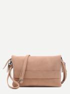 Shein Khaki Nubuck Leather Flodover Clutch Bag With Strap
