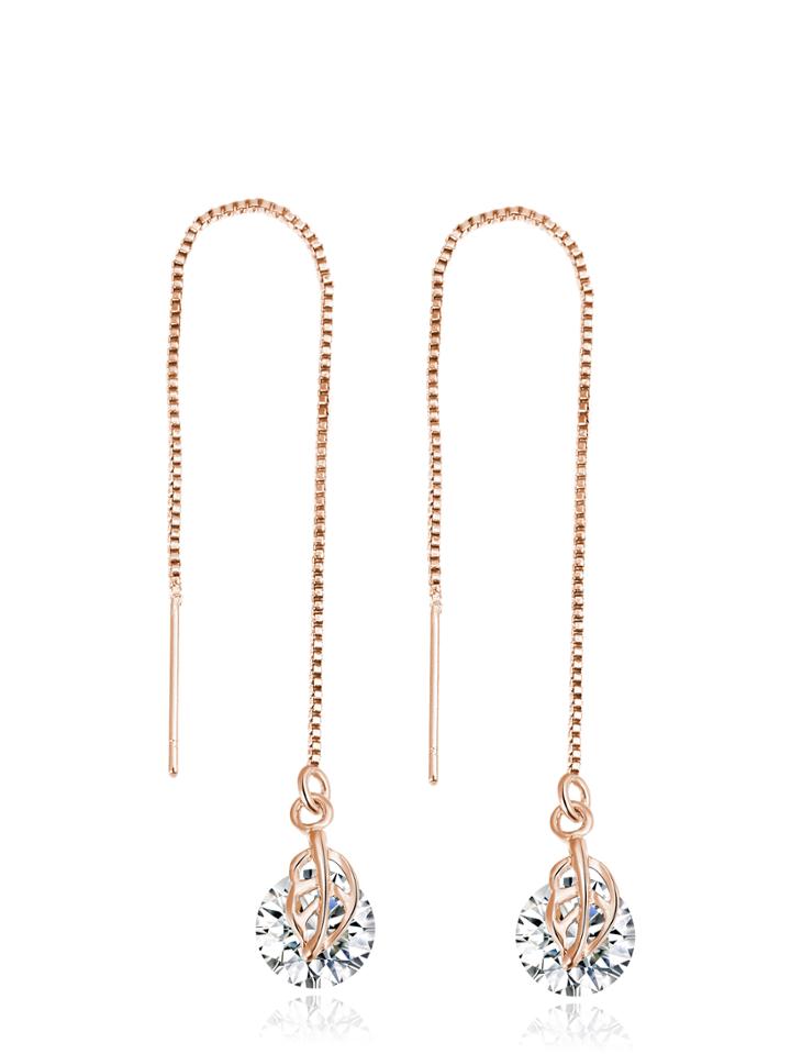 Shein Gold Rhinestone Leaf Drop Earrings