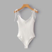 Shein Tie Strap Ribbed Bodysuit