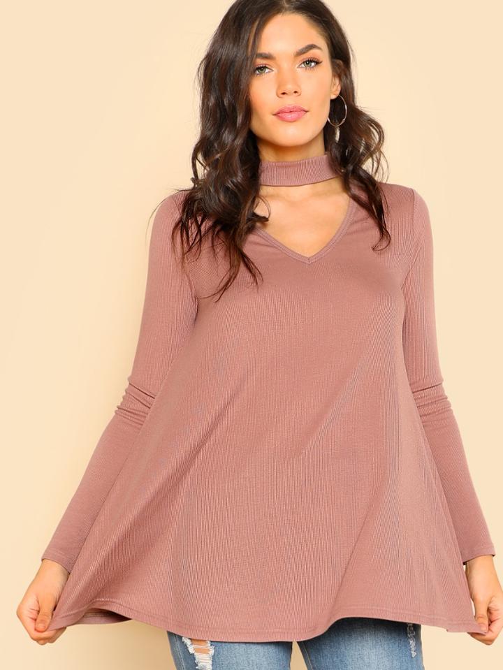 Shein Choker Neck Ribbed T-shirt