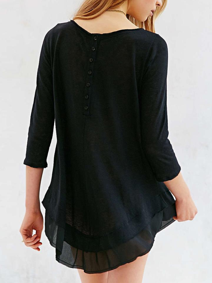 Shein Black Chiffon Hem Buttons Dress