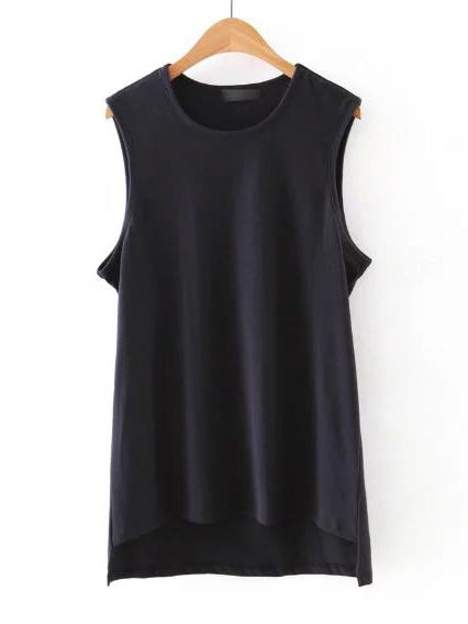 Shein Black Sleeveless Dipped Hem Hollow Dress