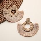 Shein Textured Wood Earrings With Fringe Detail