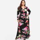 Shein Plus Flower Print Long Sleeve Wrap Dress