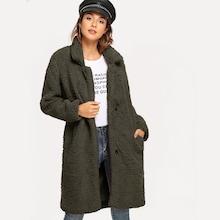 Shein Shawl Collar Solid Teddy Coat