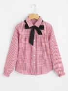 Shein Contrast Bow Tie Gingham Blouse