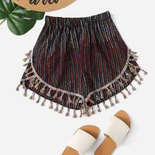 Shein Fringe Trim Striped Shorts