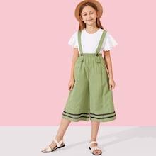 Shein Girls Striped Trim Pinafore Pants