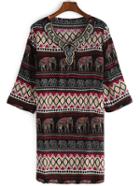 Shein Multicolor V Neck Tribal Print Straight Dress