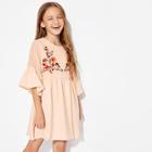Shein Girls Bell Sleeve Embroidered Dot Jacquard Smock Dress