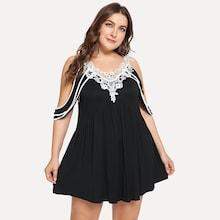 Shein Plus Ruffle Detail Lace Contrast Top