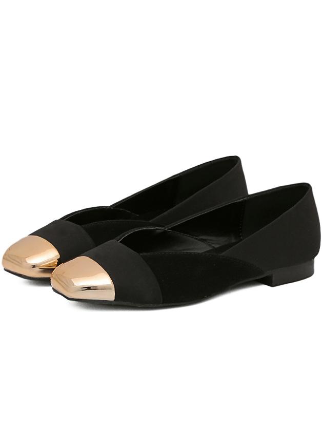 Shein Black Gold Square Toe Flats