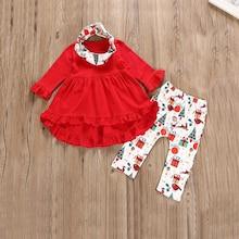 Shein Toddler Girls Frill Hem Solid Dress & Christmas Print Pants & Headband