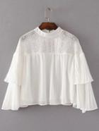 Shein White Pleated Lace Detail Layered Blouse