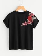 Shein Flower Patch Cuffed Sleeve Tee