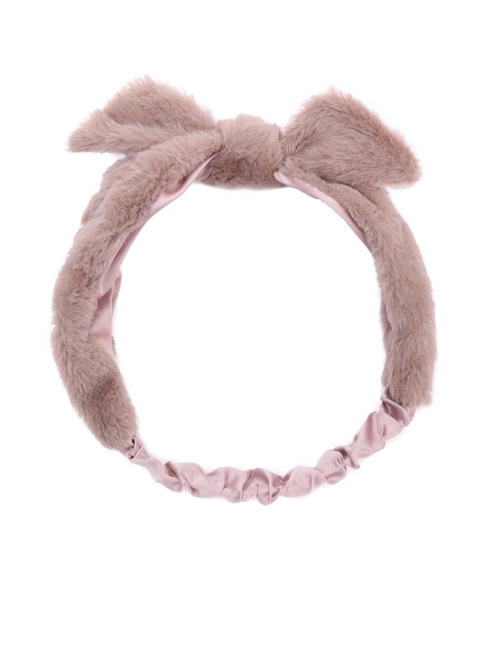 Shein Khaki Faux Fur Knotted Bow Headband