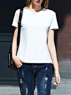 Shein White V Neck T-shirt