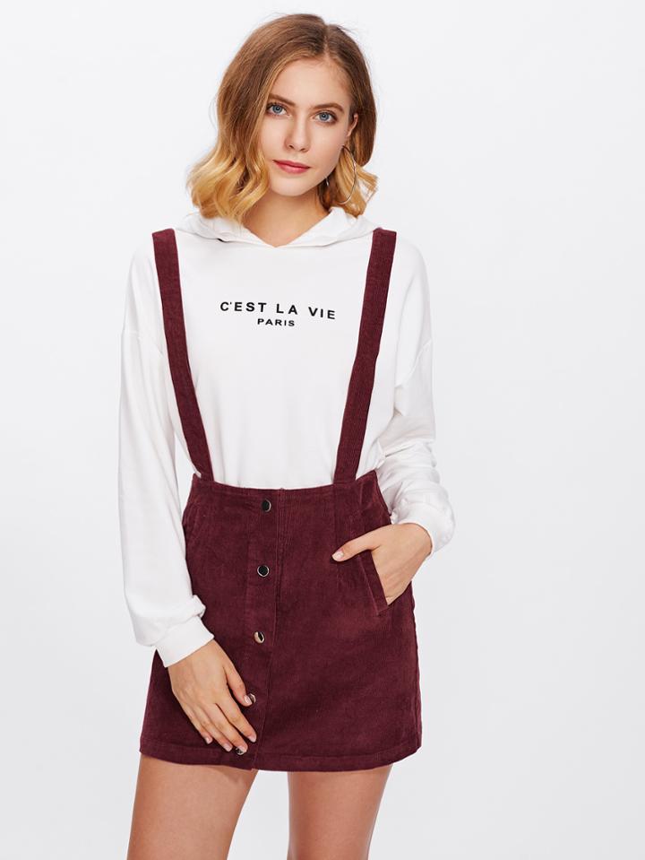 Shein Button Front Cord Skirt With Strap