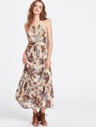 Shein Flower And Paisley Print Lace Insert Halter Neck Dress