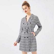 Shein Waist Belted Double Button Plaid Dress