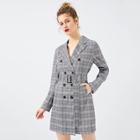 Shein Waist Belted Double Button Plaid Dress