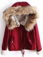 Shein Faux Fur Hooded Drawstring Zip Up Coat
