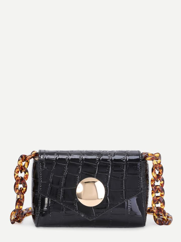 Shein Crocodile Print Pu Bag With Leopard Strap