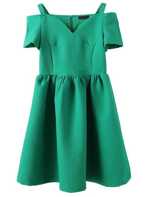 Shein Green Cold Shoulder Short Sleeve Dress