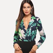 Shein Tropical Print Blouse Bodysuit