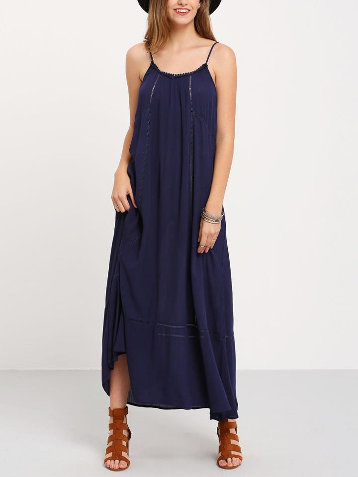 Shein Sea Blue Spaghetti Strap Ruffle Hem Flowy Dress