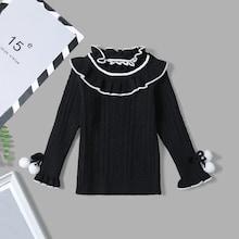 Shein Toddler Girls Pom Pom Detail Frill Trim Sweater