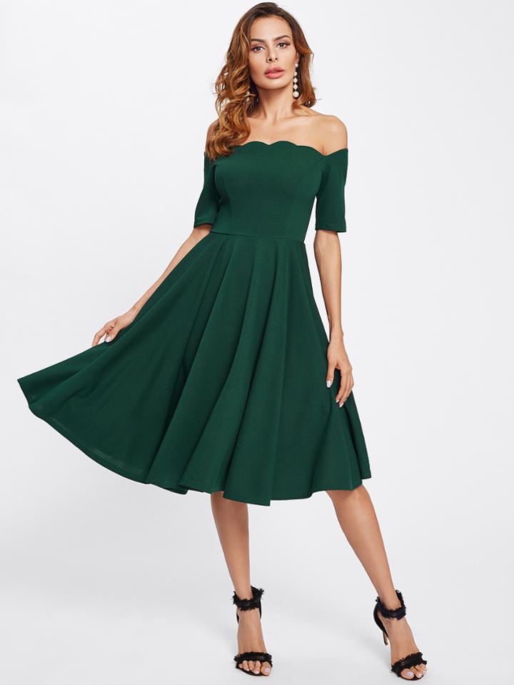 Shein Scalloped Collar Pleated Dress