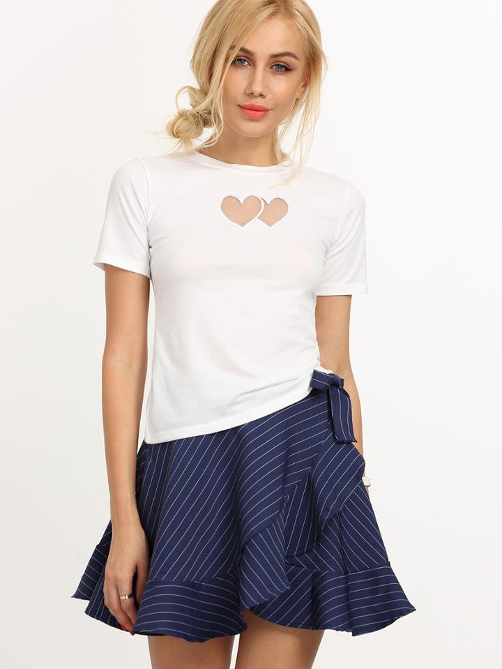 Shein Blue Striped Self Tie Ruffled Skirt