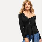 Shein Button Front Belted Collar Outerwear