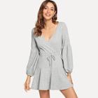 Shein Bishop Sleeve Drawstring Waist Dress