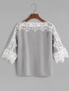 Shein Grey Contrast Crochet Trim Hollow Out T-shirt