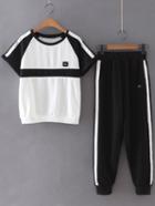Shein Black White Short Sleeve T-shirt With Pants Sportswear