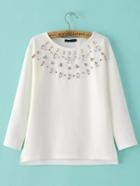 Shein White Rhinestone Embellished Slit Side Sweatshirt