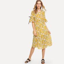 Shein Ditsy Print Bow Detail Dress