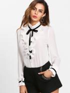 Shein Tie Neck Pleated Ruffle Placket Blouse
