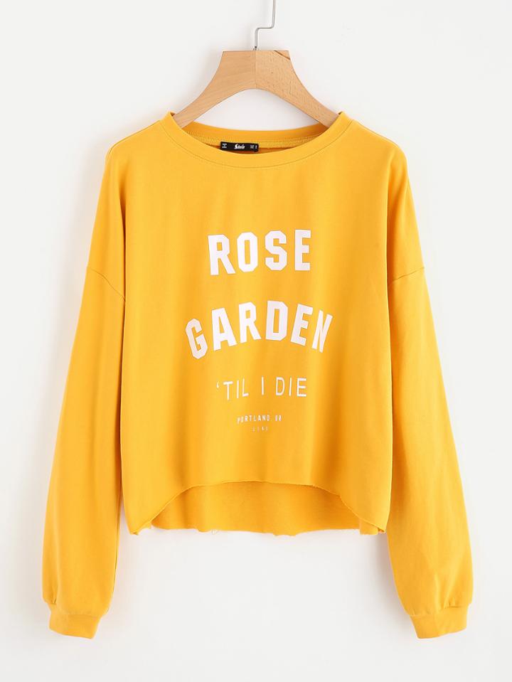 Shein Raw Cut Dip Hem Drop Shoulder Pullover