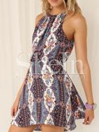 Shein Multicolour Spaghetti Strap Halterneck Tribal Print Dress