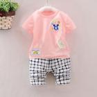 Shein Toddler Girls Cartoon And Letter Print Top & Plaid Shorts