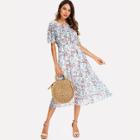 Shein Floral Print Ruffle Sleeve Dress